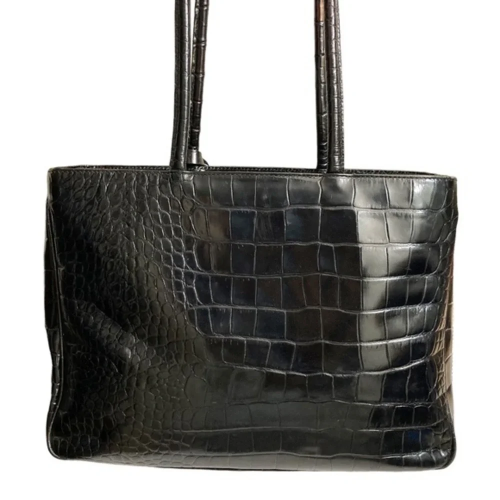 Furla black embossed leather multi compartment tote bag